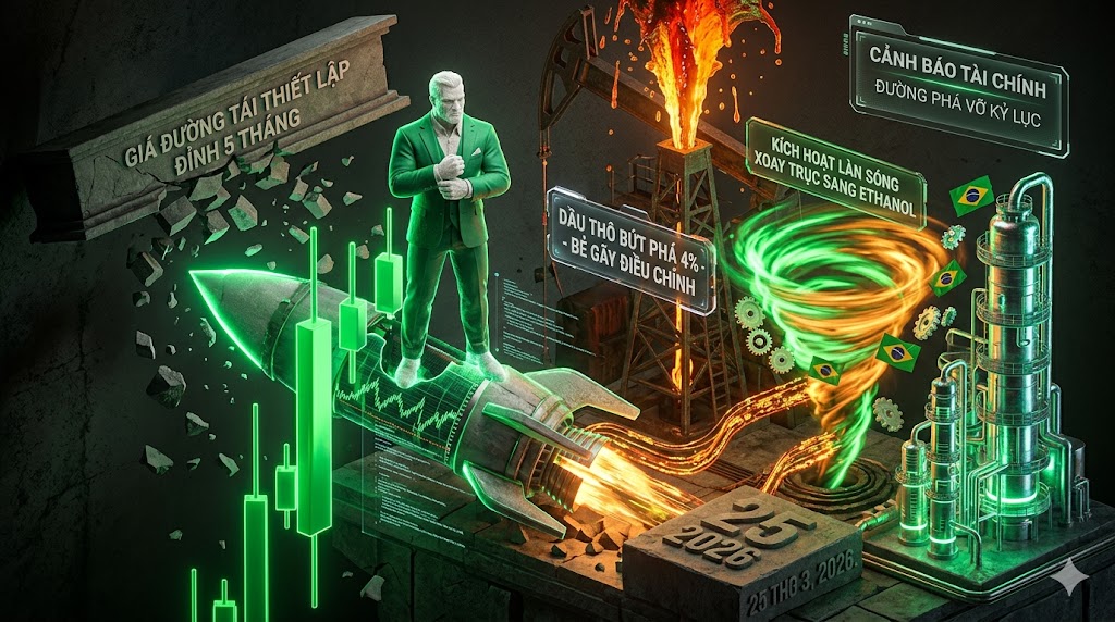 Giá đường tái thiết lập đỉnh 5 tháng: Dầu thô bứt phá 4% bẻ gãy nhịp điều chỉnh, kích hoạt làn sóng xoay trục sang Ethanol